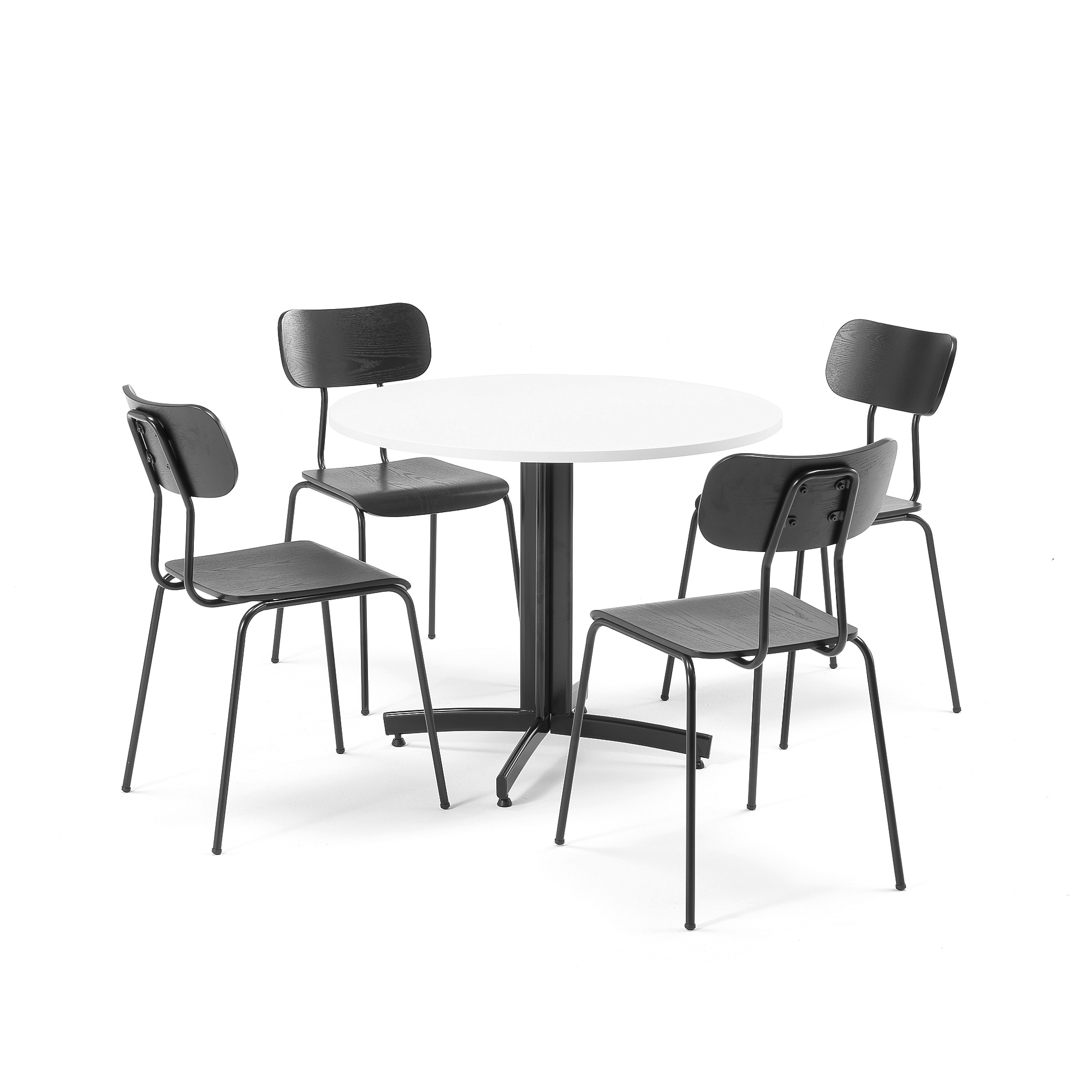 AJ Produkty Jídelní sestava: 1x stůl ? 900 mm, bílý + 4x židle, černá